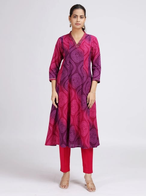 Cotton Culture Purple Cotton Bandhani Kurta