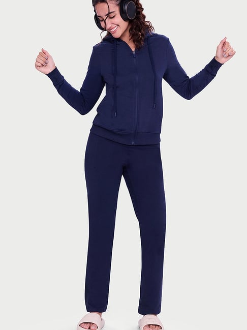 Enamor Navy Cotton Relaxed Fit Trackpants