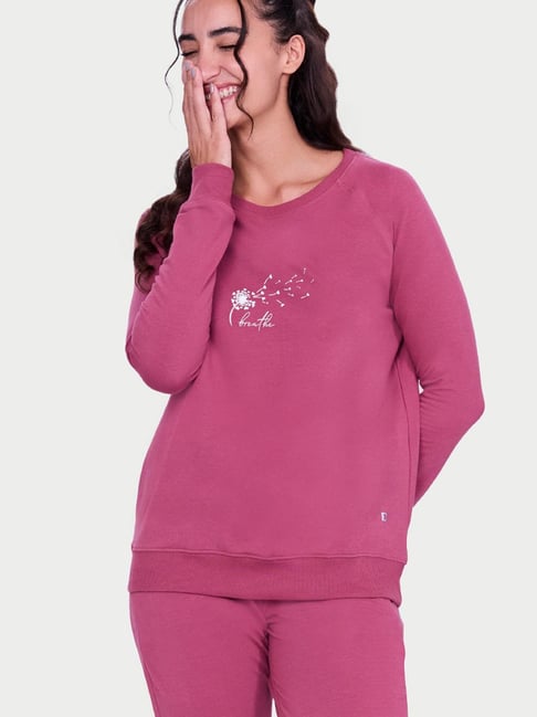 Enamor Pink Cotton Relaxed Fit Graphic Print Sweatshirt