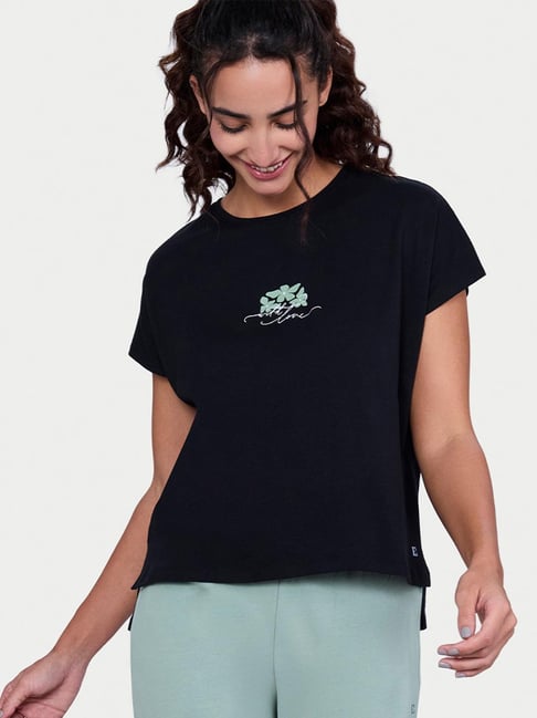 Enamor Black Cotton Relaxed Fit Graphic Print T-Shirt-picture-30