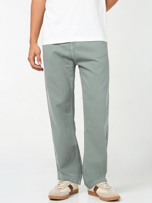 Bewakoof Green Cotton Straight Fit Jeans-picture-34