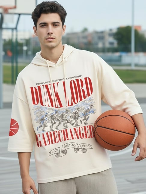Bewakoof White Swan Cotton Relaxed Fit Oversized Hoodie T-Shirt-picture-43