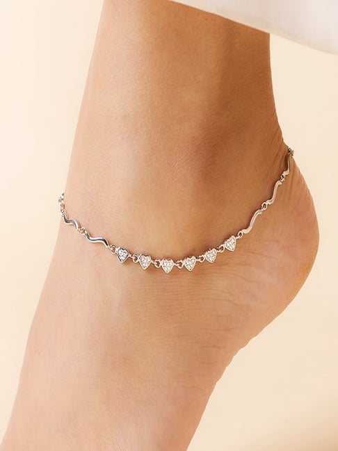 Zavya 925 Sterling Silver The Loving Steps Heart Anklet for Women-picture-40