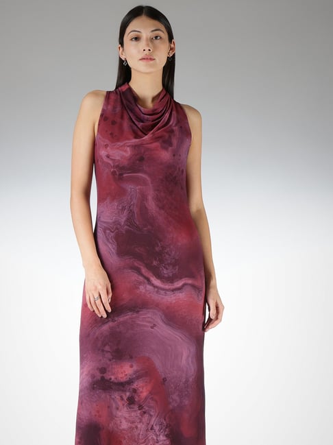 Fablestreet Wine Acrylic Abstract Maxi Dress-picture-21