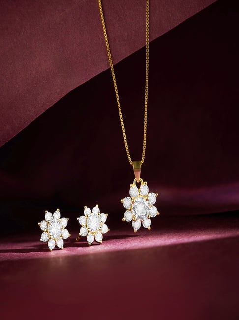 Zavya 925 Sterling Silver Radiant Bloom Gold-Plated CZ Pendant & Earrings Set for Women-picture-47