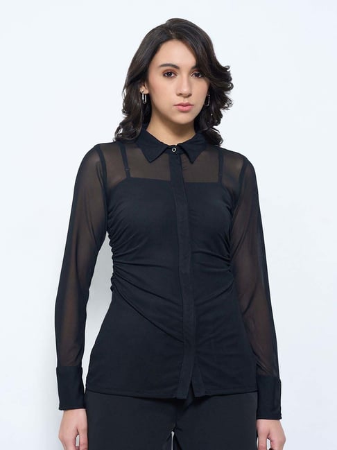 Honey By Pantaloons Black Slim Fit Shirt With Camisole-picture-43