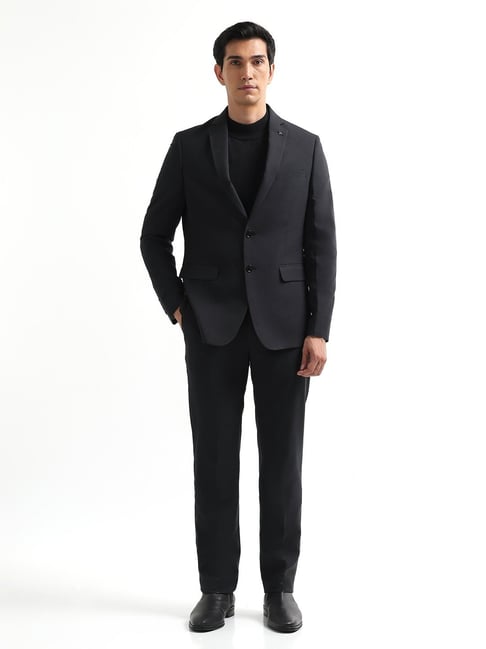 Arrow Jet Black Polyester Regular Fit Two Piece Suit