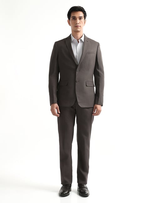 Arrow Dark Brown Polyester Regular Fit Two Piece Suit