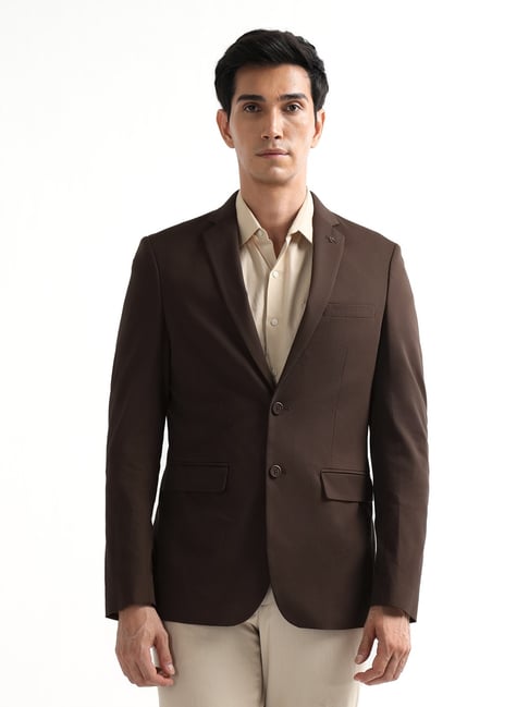 Arrow Brown Terylene Slim Fit Blazer