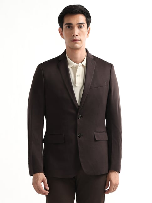 Arrow Dark Brown Polyester Slim Fit Blazer