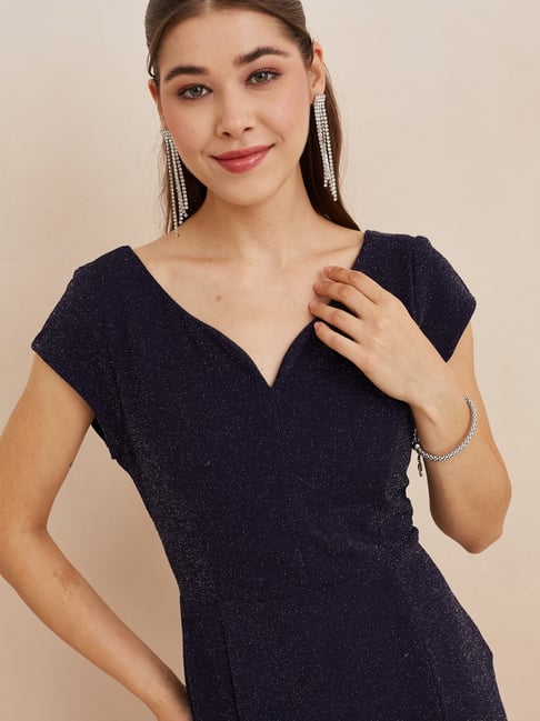princess polly baby blue dress Navy V Neck Frill Detail Bodycon Dress  AX Paris