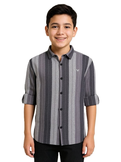 CHARCHIT Boys Grey Cotton Striped Shirt-picture-27