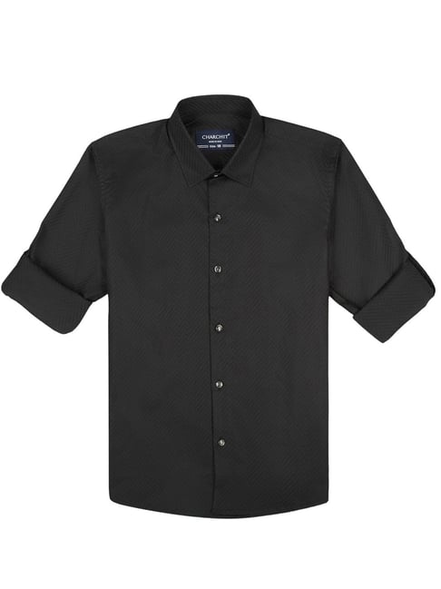 CHARCHIT Boys Black Cotton Self Design Shirt-picture-40