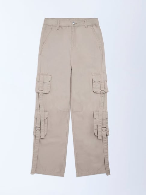 Y&F Kids by Westside Beige Cargo-Style High-Rise Cotton Trousers-picture-15