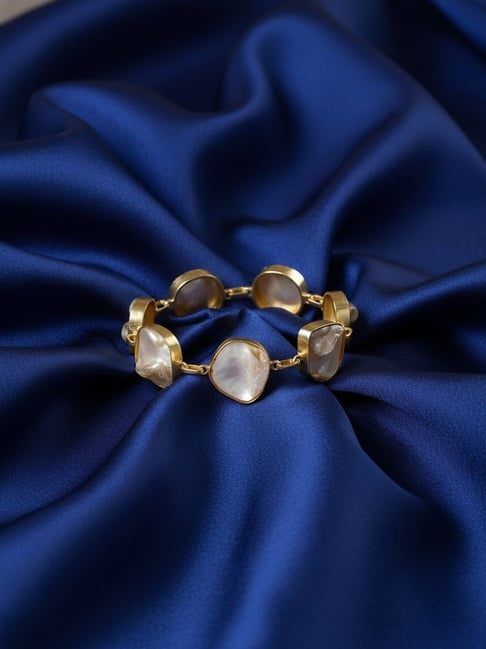 NVR Gold Plated Handcrafted Mother of Pearl Link Bracelet