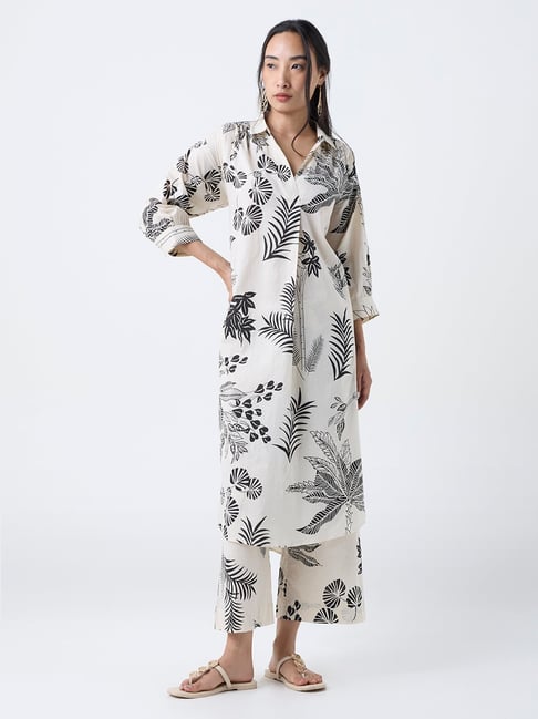 Utsa by Westside Off-White Foliage Design Cotton A-Line Kurta-picture-42