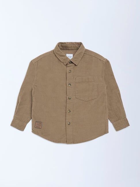 HOP Kids by Westside Taupe Cotton Shirt