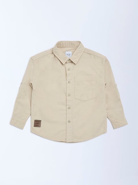 HOP Kids by Westside Light Beige Cotton Shirt
