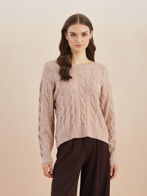 Latin Quarters Dusty Pink Viscose Woven Design Sweater