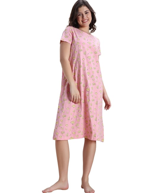 Zivame Pink Cotton Printed Night Dress-picture-14