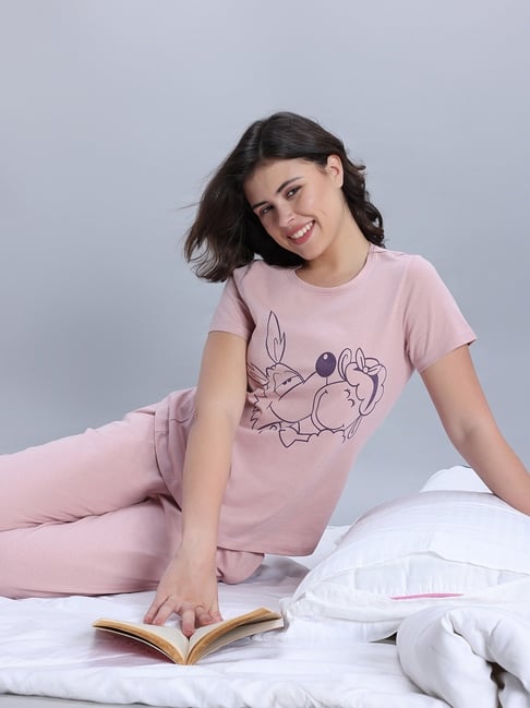 Zivame Mauve Cotton Printed T-shirt With Pyjamas-picture-22