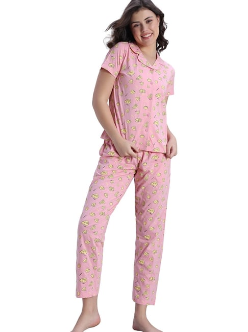 Zivame Pink Cotton Printed Night Suit-picture-27