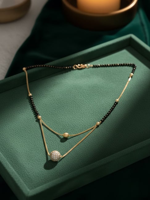 NVR Rose Gold CZ Stone-Studded & Beaded Layered Mangalsutra