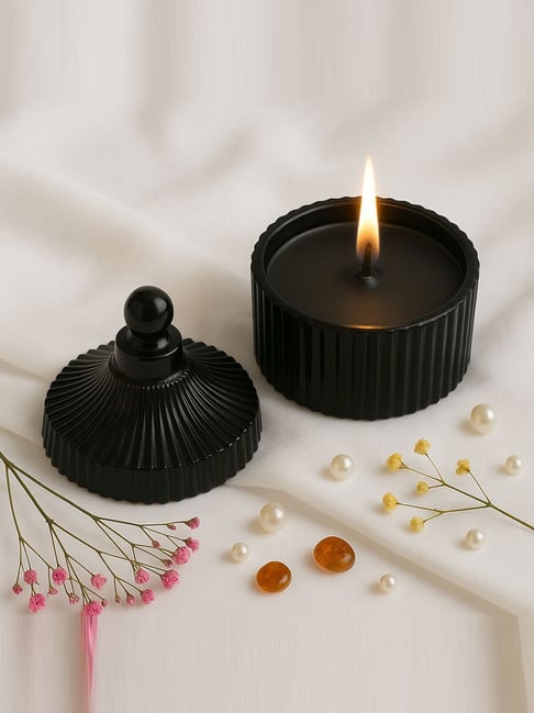 De Maison Decor Black Glass Elara Midnight Oud Candle