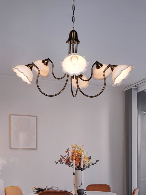 FOS LIGHTING Gold Mild Steel Adjustable Transitional Chandelier