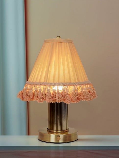 FOS LIGHTING Gold Mild Steel Cordless Dimmable Touch Table Lamp