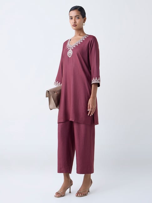 Zuba by Westside Maroon Floral Embroidered A-Line Kurta-picture-38