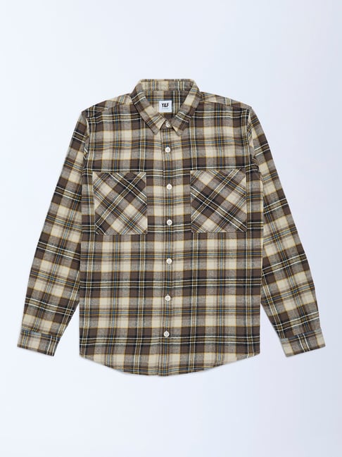 Y&F Kids by Westside Brown Checkered Cotton Shirt