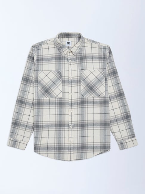 Y&F Kids by Westside Grey Checks Printed Cotton Shirt