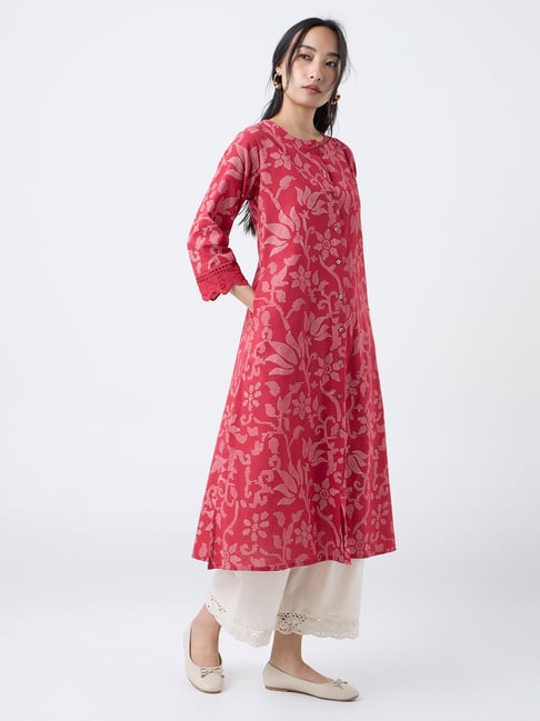 Utsa by Westside Red Floral Detailed Cotton-Blend A-Line Kurta-picture-37