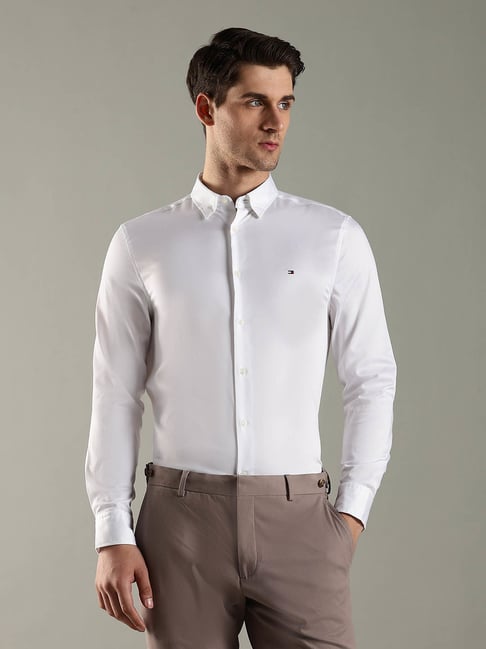 Tommy Hilfiger White Cotton Slim Fit Shirt-image-17