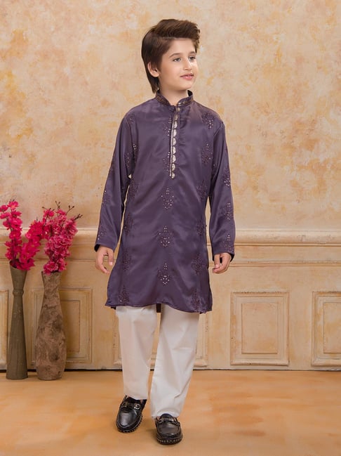 Ministitch Boys Purple Embroidered Kurta Set-image-21