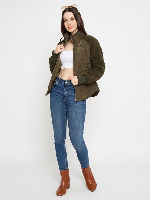 MADAME Olive Solid Long Sleeves Jacket