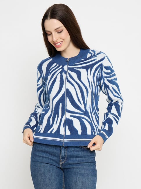 MADAME Blue Abstract Long Sleeves Sweater