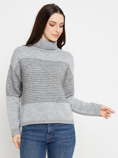 MADAME Grey Striped Long Sleeves Sweater-picture-46