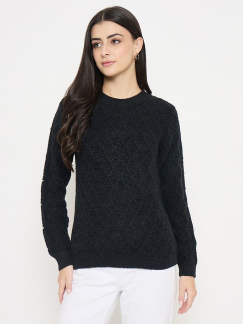 MADAME Black Geometric Long Sleeves Sweater