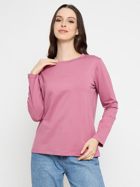 MADAME Lilac Solid Long Sleeves T-Shirt