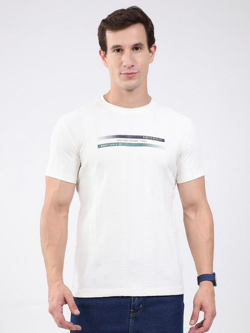 Monte Carlo Cream Slim Fit Solid Pattern Pull On Short Sleeves Summer T-Shirt-picture-24