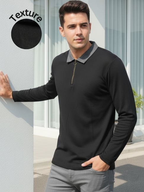 Rigo Black Regular Fit Textured Polo T-Shirt-picture-21