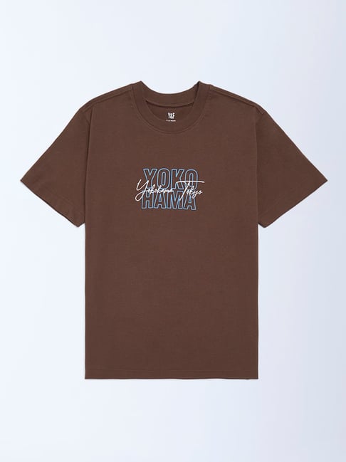 Y&F Kids by Westside Brown Printed Cotton T-Shirt