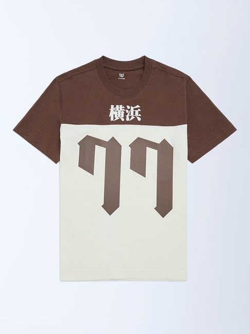 Y&F Kids by Westside Off-White Colour-Blocked Cotton T-Shirt