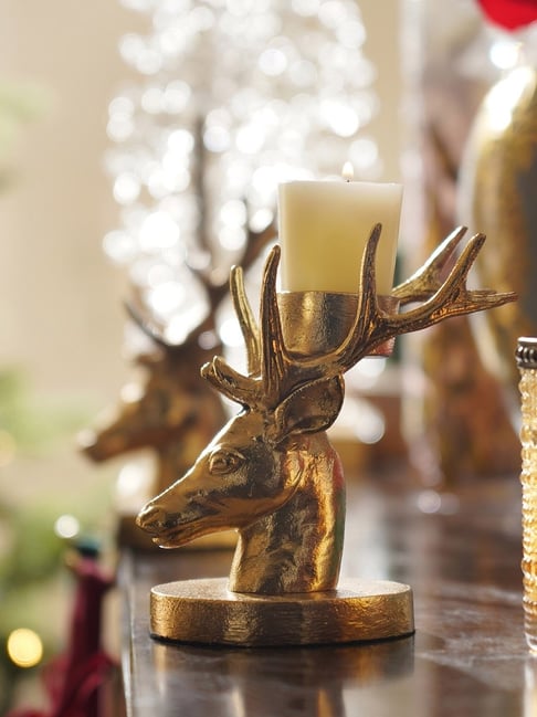 Pure Home and Living Gold Aluminium Reindeer Candle Holder-picture-25
