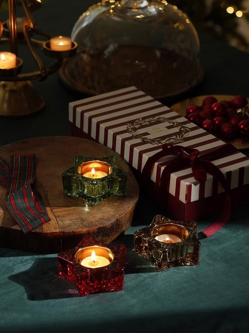 Pure Home and Living Multicolor Glass Star Shaped Tealight Holders - Set of 3-picture-12