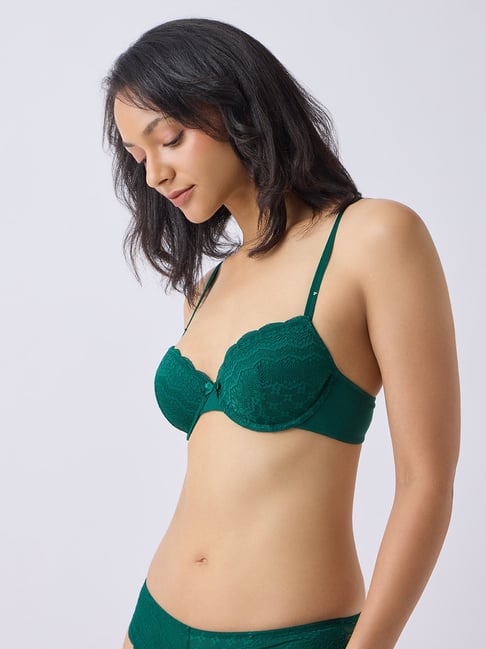 Wunderlove by Westside Green Lace-Detail Underwired Cotton-Blend Bra