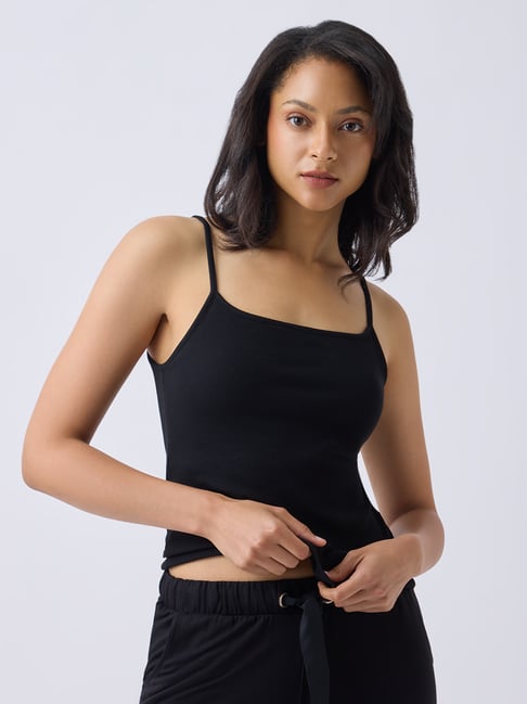 Wunderlove by Westside Black Ribbed Cotton-Blend Camisole