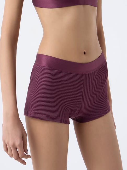 Superstar by Westside Plum Ribbed-Textured Boy Shorts Briefs